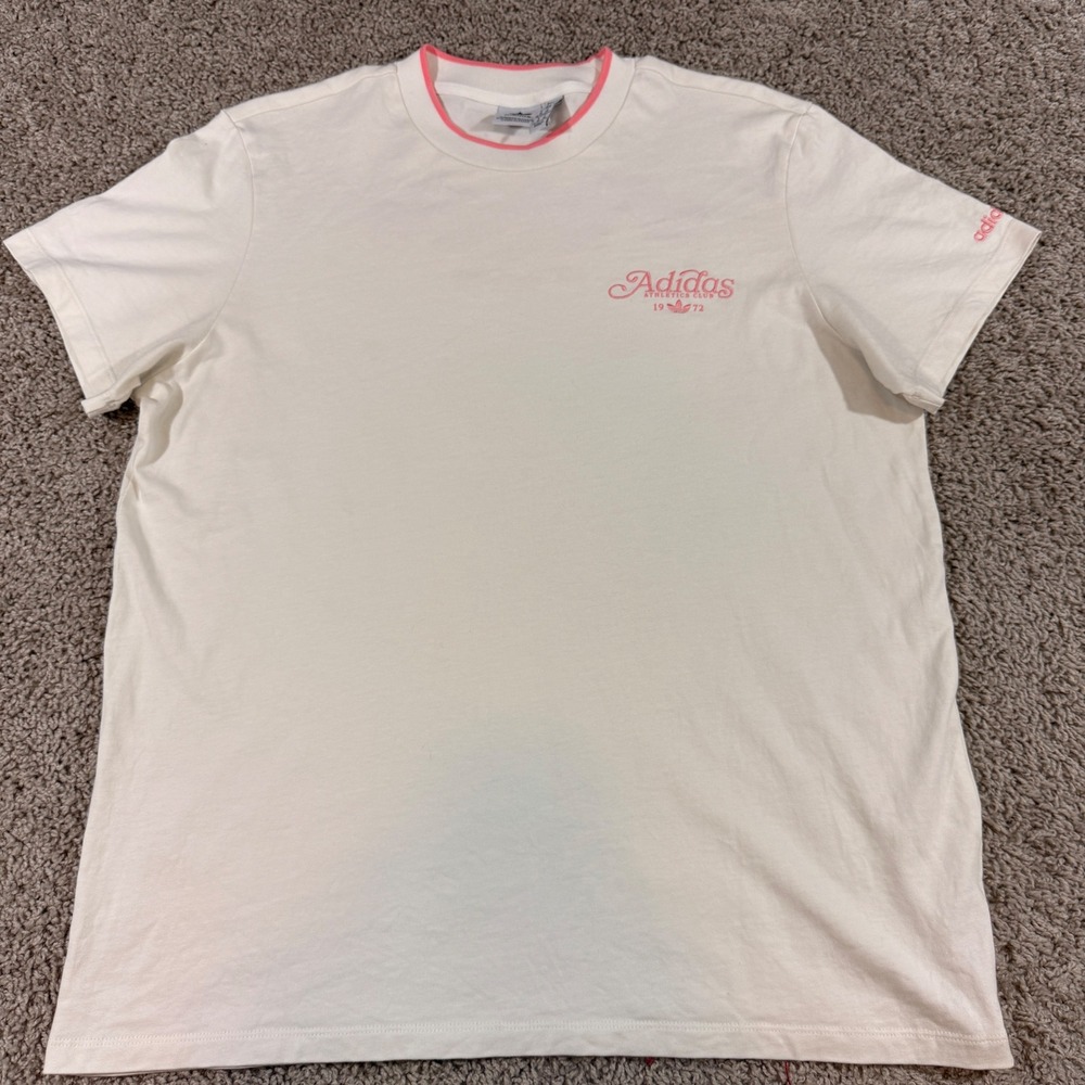 Adidas Athletics Club 1972 T-Shirt Womens Medium Cream Pink Excellent Trefoil